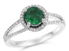 1.26CT DIAMOND & AAA EMERALD 14KT WHITE GOLD ROUND HALO CLASSIC ENGAGEMENT RING