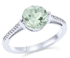 1.90CT DIAMOND & AAA GREEN AMETHYST 14KT WHITE GOLD ROUND FRIENDSHIP LOVE RING
