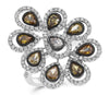 2.70CT WHITE & MOCHA DIAMOND 18KT WHITE GOLD 3D PEAR SHAPE & ROUND FLOWER RING