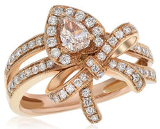 LARGE 1.0CT DIAMOND 14KT ROSE GOLD ROUND & PEAR SHAPE LOVE KNOT ANNIVERSARY RING