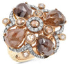 9.20CT WHITE & CHOCOLATE FANCY DIAMOND 18KT ROSE GOLD 3D FLOWER FILIGREE RING