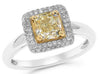 LARGE 1.48CT WHITE & FANCY YELLOW DIAMOND 14KT 2 TONE GOLD 3D ENGAGEMENT RING