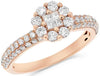 ESTATE 1.07CT DIAMOND 14KT ROSE GOLD 3D ROUND & PRINCESS CUT FLOWER LOVE RING