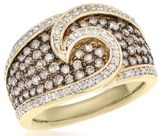 1.45CT WHITE & MOCHA DIAMOND 14KT YELLOW GOLD 3D LOVE KNOT ANNIVERSARY RING