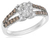 1.04CT WHITE & CHOCOLATE FANCY DIAMOND 18KT WHITE GOLD 3D FLOWER ENGAGEMENT RING