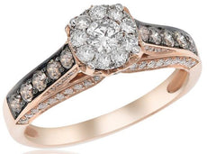 1.05CT WHITE & CHOCOLATE FANCY DIAMOND 14K ROSE GOLD FLOWER HALO ENGAGEMENT RING