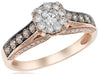 1.05CT WHITE & CHOCOLATE FANCY DIAMOND 14K ROSE GOLD FLOWER HALO ENGAGEMENT RING