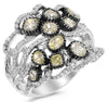 2.14CT WHITE & FANCY YELLOW DIAMOND 18KT WHITE GOLD 3D CLUSTER FILIGREE FUN RING