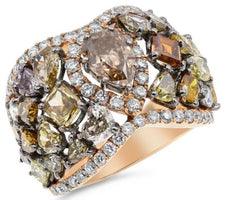 6.77CT WHITE & MULTI COLOR DIAMOND 18KT ROSE GOLD 3D PEAR SHAPE ENGAGEMENT RING