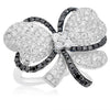 LARGE 1.85CT WHITE & BLACK DIAMOND 18K WHITE GOLD BUTTERFLY FLOWER BOW LOVE RING