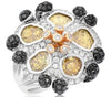 LARGE 4.78CT WHITE BLACK & FANCY YELLOW DIAMOND 18KT WHITE & ROSE GOLD FUN RING