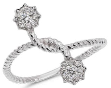 ESTATE .17CT DIAMOND 18KT WHITE GOLD 3D SNOWFLAKE STAR FLOWER LOVE KNOT FUN RING