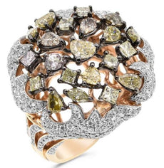 3.65CT WHITE & MULTI COLOR DIAMOND 18K ROSE GOLD MULTI SHAPE CLUSTER FLOWER RING