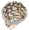 3.65CT WHITE & MULTI COLOR DIAMOND 18K ROSE GOLD MULTI SHAPE CLUSTER FLOWER RING