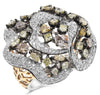 4.55CT WHITE & MULTI COLOR DIAMOND 18KT 2 TONE GOLD 3D MULTI SHAPE FLOWER RING