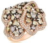 LARGE 5.07CT WHITE & FANCY YELLOW DIAMOND 18KT ROSE GOLD MULTI SHAPE FLOWER RING
