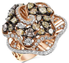 3.56CT WHITE & MULTI COLOR DIAMOND 18KT ROSE GOLD 3D MULTI SHAPE FLOWER RING