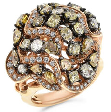 3.46CT WHITE & MULTI COLOR DIAMOND 18KT ROSE GOLD 3D MULTI SHAPE COCKTAIL RING