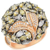 LARGE 4.36CT WHITE & FANCY YELLOW DIAMOND 18K ROSE GOLD 3D CLUSTER LEAF FUN RING