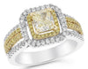 LARGE 1.75CT WHITE & FANCY YELLOW DIAMOND 14KT 2 TONE GOLD HALO ENGAGEMENT RING