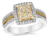 LARGE 2.13CT WHITE & FANCY YELLOW DIAMOND 14KT 2 TONE GOLD 3 ROW ENGAGEMENT RING