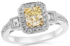 1.47CT WHITE & FANCY YELLOW DIAMOND 14KT 2 TONE GOLD BAGUETTE ENGAGEMENT RING