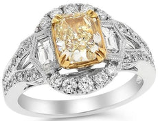2.64CT WHITE & FANCY YELLOW DIAMOND 14KT 2 TONE GOLD TRAPEZOID ENGAGEMENT RING