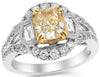 2.64CT WHITE & FANCY YELLOW DIAMOND 14KT 2 TONE GOLD TRAPEZOID ENGAGEMENT RING