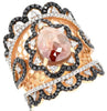 ESTATE 5.46CT WHITE BLACK & ICE DIAMOND 18KT ROSE GOLD FLOWER FUN COCKTAIL RING