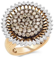 2.76CT WHITE & CHOCOLATE FANCY DIAMOND 18KT ROSE GOLD 3D CLUSTER SUNFLOWER RING