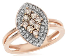 .74CT WHITE & CHOCOLATE FANCY DIAMOND 18KT ROSE GOLD CLUSTER MARQUISE SHAPE RING