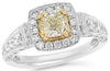 1.72CT WHITE & FANCY YELLOW DIAMOND 18KT 2 TONE GOLD CUSHION ENGAGEMENT RING