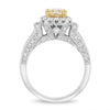 2.34CT WHITE & FANCY YELLOW DIAMOND 18KT 2 TONE GOLD 3D CUSHION ENGAGEMENT RING