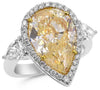 LARGE 7.49CT WHITE & FANCY YELLOW DIAMOND PLATINUM PEAR SHAPE ENGAGEMENT RING
