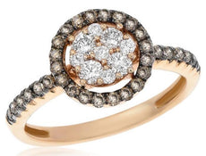 .81CT WHITE & CHOCOLATE FANCY DIAMOND 18KT ROSE GOLD 3D FLOWER HALO LOVE RING
