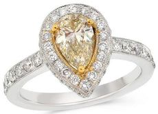 1.89CT WHITE & FANCY YELLOW DIAMOND 14KT 2 TONE GOLD PEAR SHAPE ENGAGEMENT RING