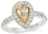 1.89CT WHITE & FANCY YELLOW DIAMOND 14KT 2 TONE GOLD PEAR SHAPE ENGAGEMENT RING