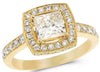 2.02CT WHITE & FANCY YELLOW DIAMOND 18KT YELLOW GOLD SQUARE HALO ENGAGEMENT RING
