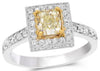 1.81CT WHITE & FANCY YELLOW DIAMOND 14KT 2 TONE GOLD SQUARE HALO ENGAGEMENT RING