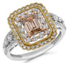 1.86CT WHITE & MOCHA DIAMOND 18K TRI COLOR GOLD EMERALD CUT HALO ENGAGEMENT RING