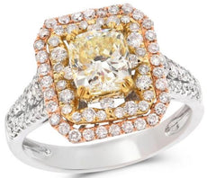 2.14CT WHITE & FANCY YELLOW DIAMOND 14KT TRI COLOR GOLD OCTAGON ENGAGEMENT RING