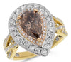 2.99CT WHITE & MOCHA DIAMOND 18KT TRI COLOR GOLD PEAR SHAPE HALO ENGAGEMENT RING