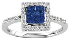 .5CT DIAMOND & AAA SAPPHIRE 14KT WHITE GOLD ROUND & PRINCESS 3D SQUARE LOVE RING
