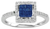 .5CT DIAMOND & AAA SAPPHIRE 14KT WHITE GOLD ROUND & PRINCESS 3D SQUARE LOVE RING