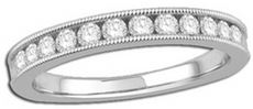 0.5CT DIAMOND 14KT WHITE & ROSE GOLD 3D ROUND CHANNEL MILGRAIN ANNIVERSARY RING