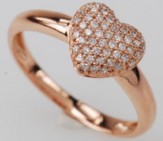 ESTATE .20CT DIAMOND 14KT WHITE GOLD 3D CLASSIC ROUND PAVE HEART SHAPE LOVE RING