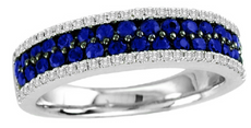 1.2CT DIAMOND & AAA SAPPHIRE 14KT WHITE GOLD 3D MULTI ROW PAVE ANNIVERSARY RING