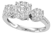 1.0CT DIAMOND 14KT WHITE GOLD 3D ROUND CLUSTER FLOWER SEMI ETERNITY PROMISE RING