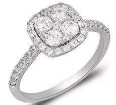0.5CT DIAMOND 14K WHITE GOLD 3D ROUND SQUARE CLUSTER SEMI ETERNITY LOVE RING