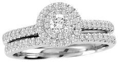 .15CT DIAMOND 14K WHITE GOLD 3D CLUSTER DOUBLE ROW SEMI ETERNITY ENGAGEMENT RING